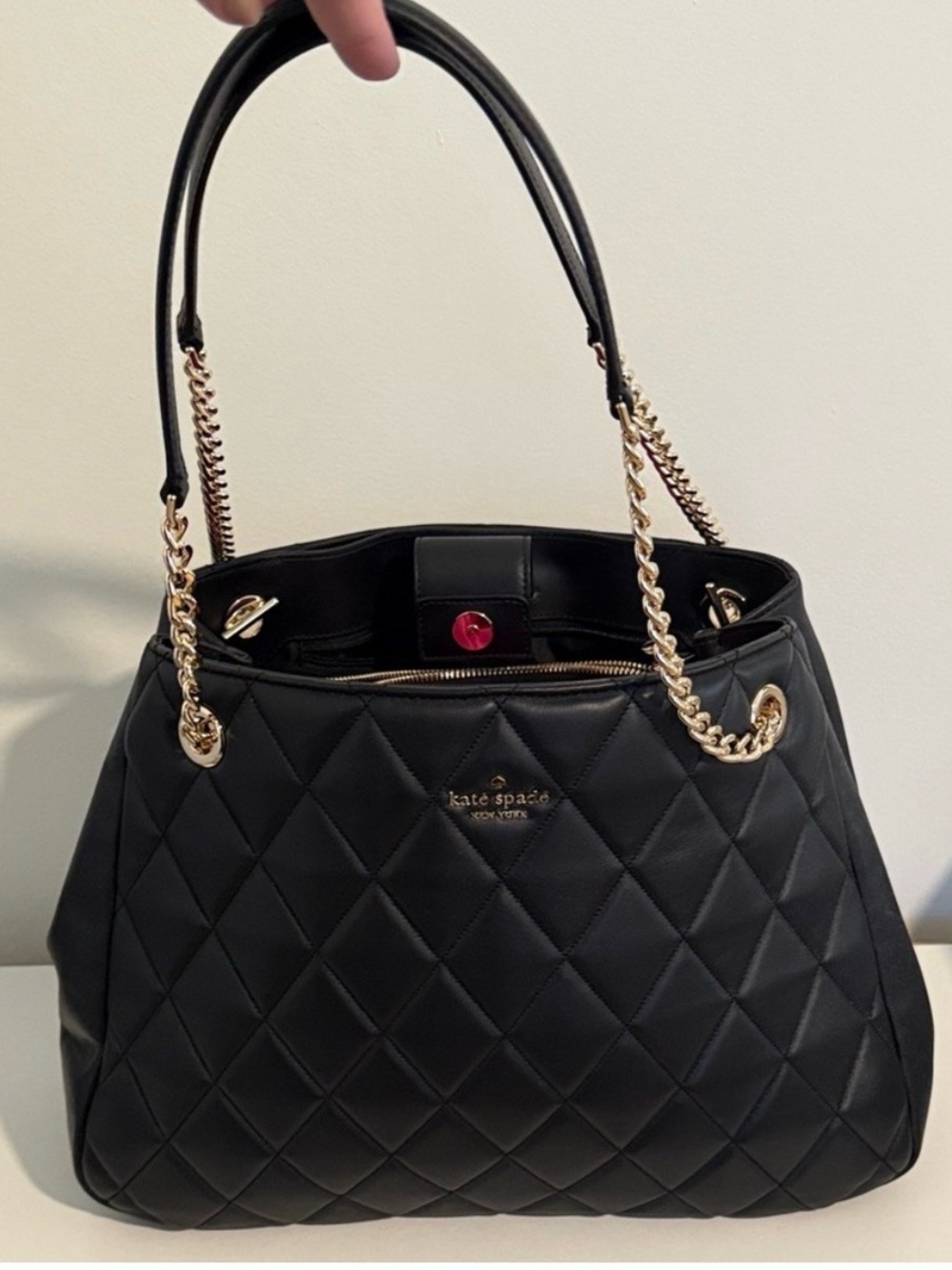 kate spade Black Quilted Satchel with Gold Chain Handles